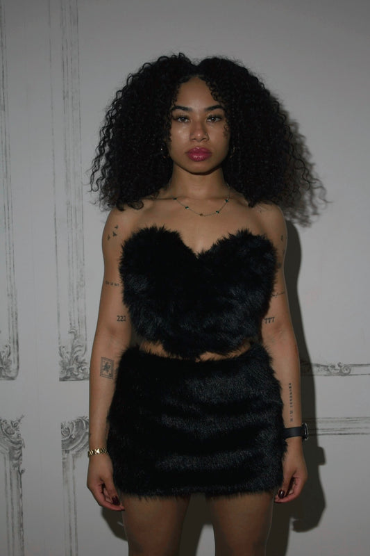Velvette Noir Fur Skirt Set